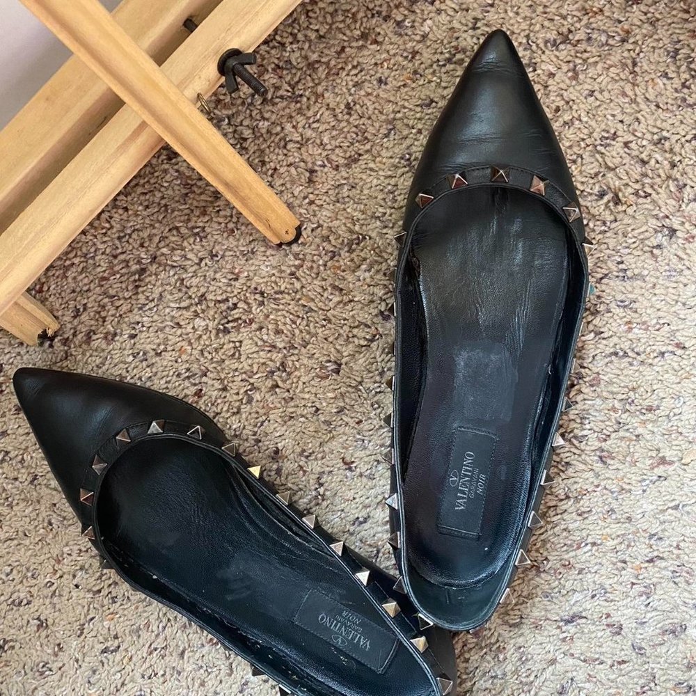 Valentino Rockstud Noir Black Ballet Flats, Size 9 (fits 8.5)